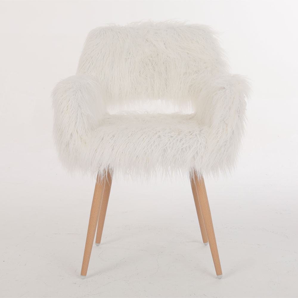 Chic White Faux Fur Makeup Chair with Metal Legs