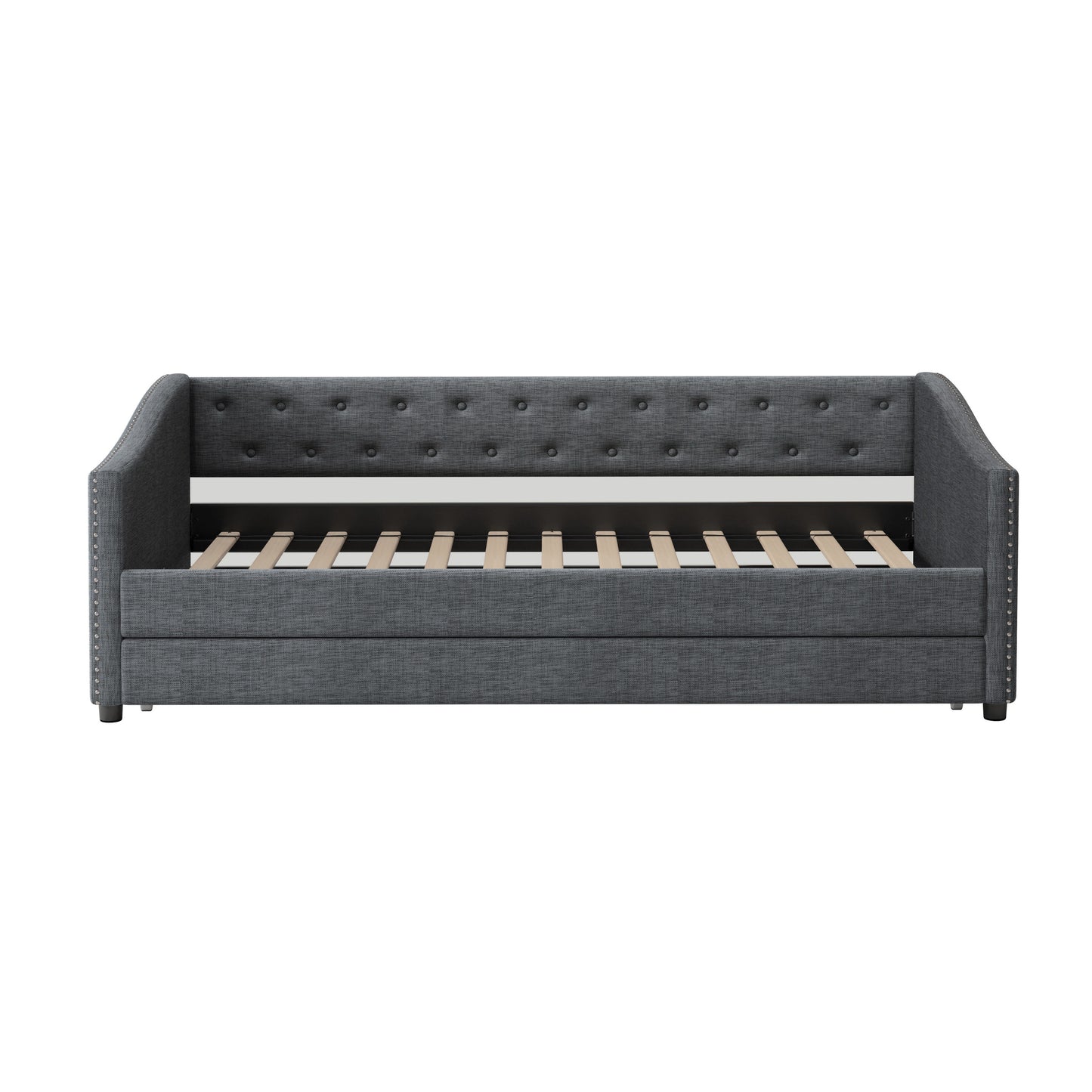 Cozy Grey Twin Daybed with Trundle & Chic Button Detail