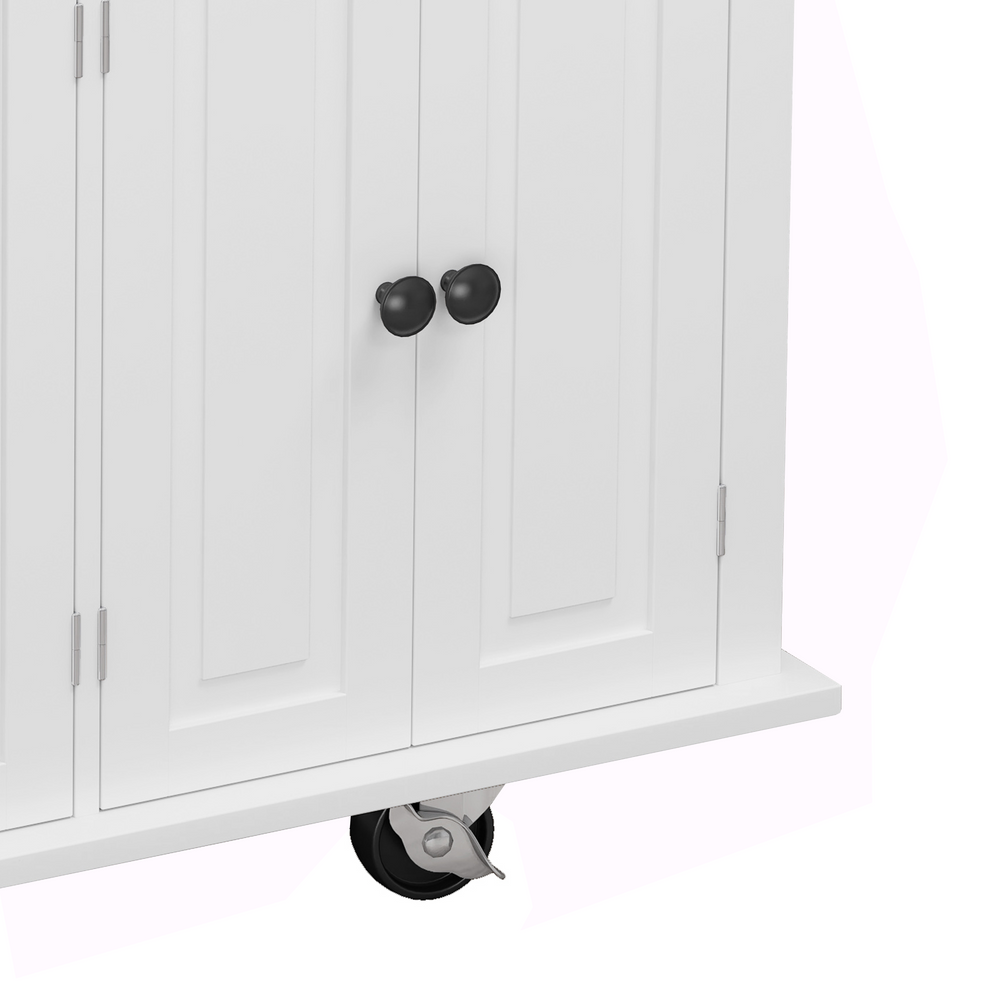 Versatile White Kitchen Island Cart with Storage & Locking Wheels