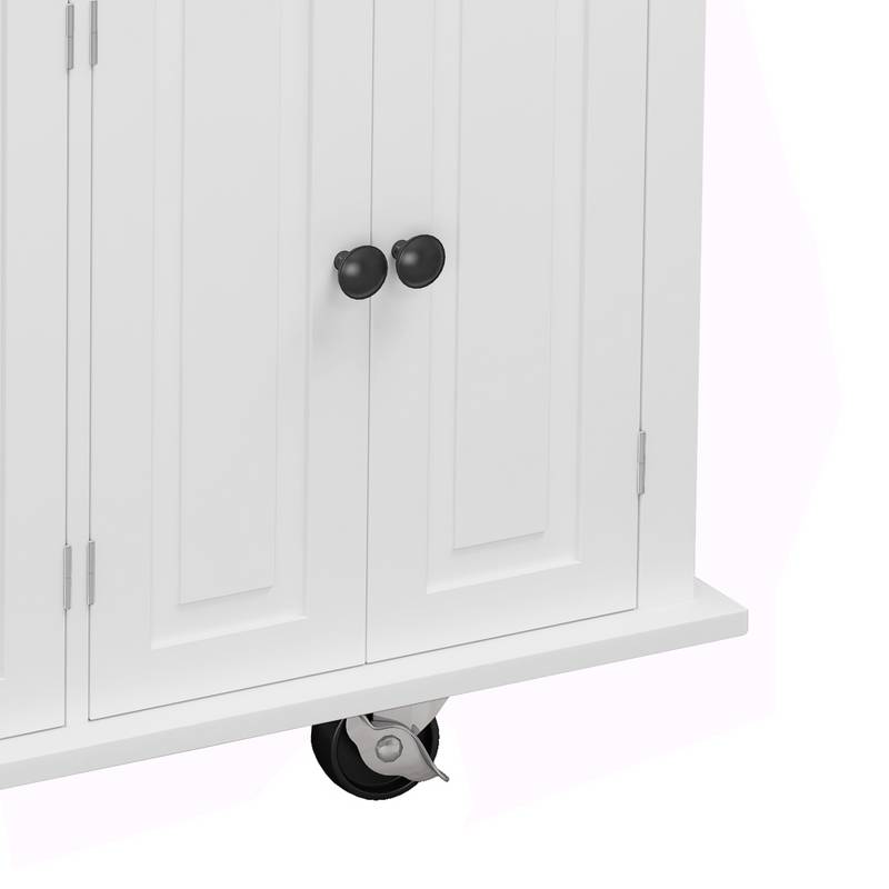 Versatile White Kitchen Island Cart with Storage & Locking Wheels