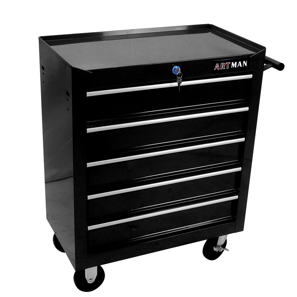 Rolling Tool Organizer with Five Drawers - Black