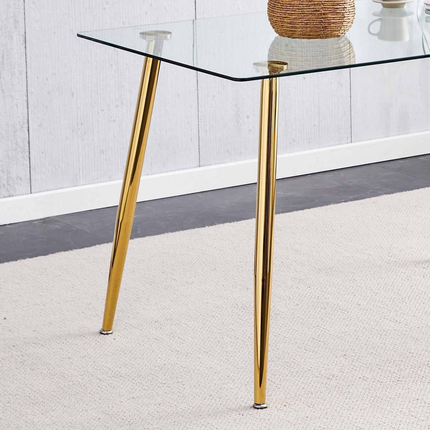 Sleek Glass Dining Table with Gold Legs