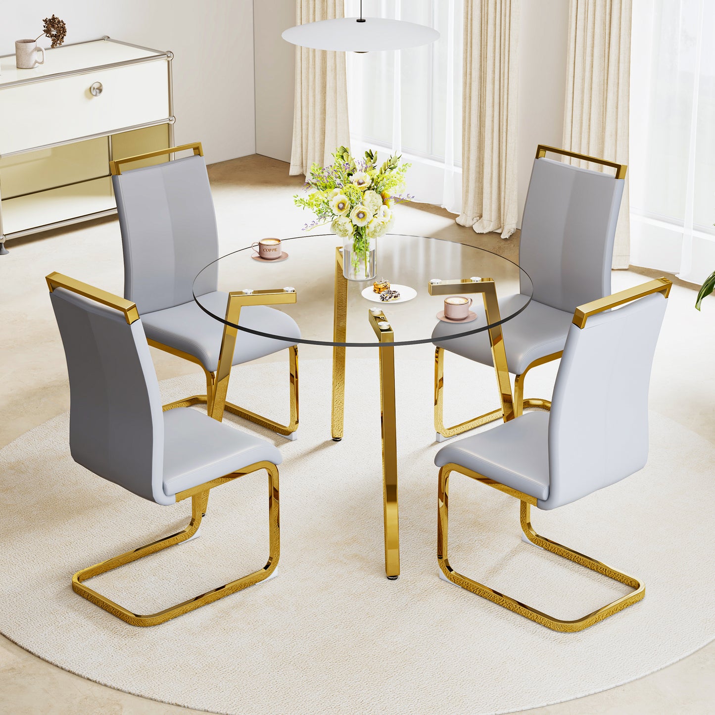 Chic Glass Round Table with Golden Legs