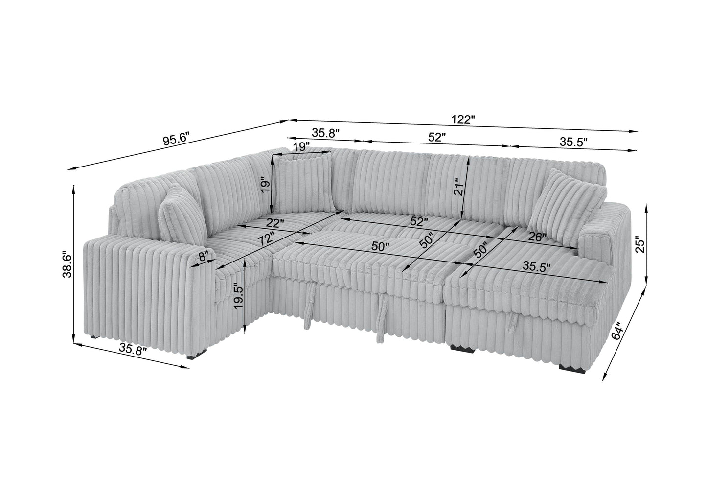 Cozy USB Sofa Bed: Plush U-Shaped Sectional with Storage and Comfort