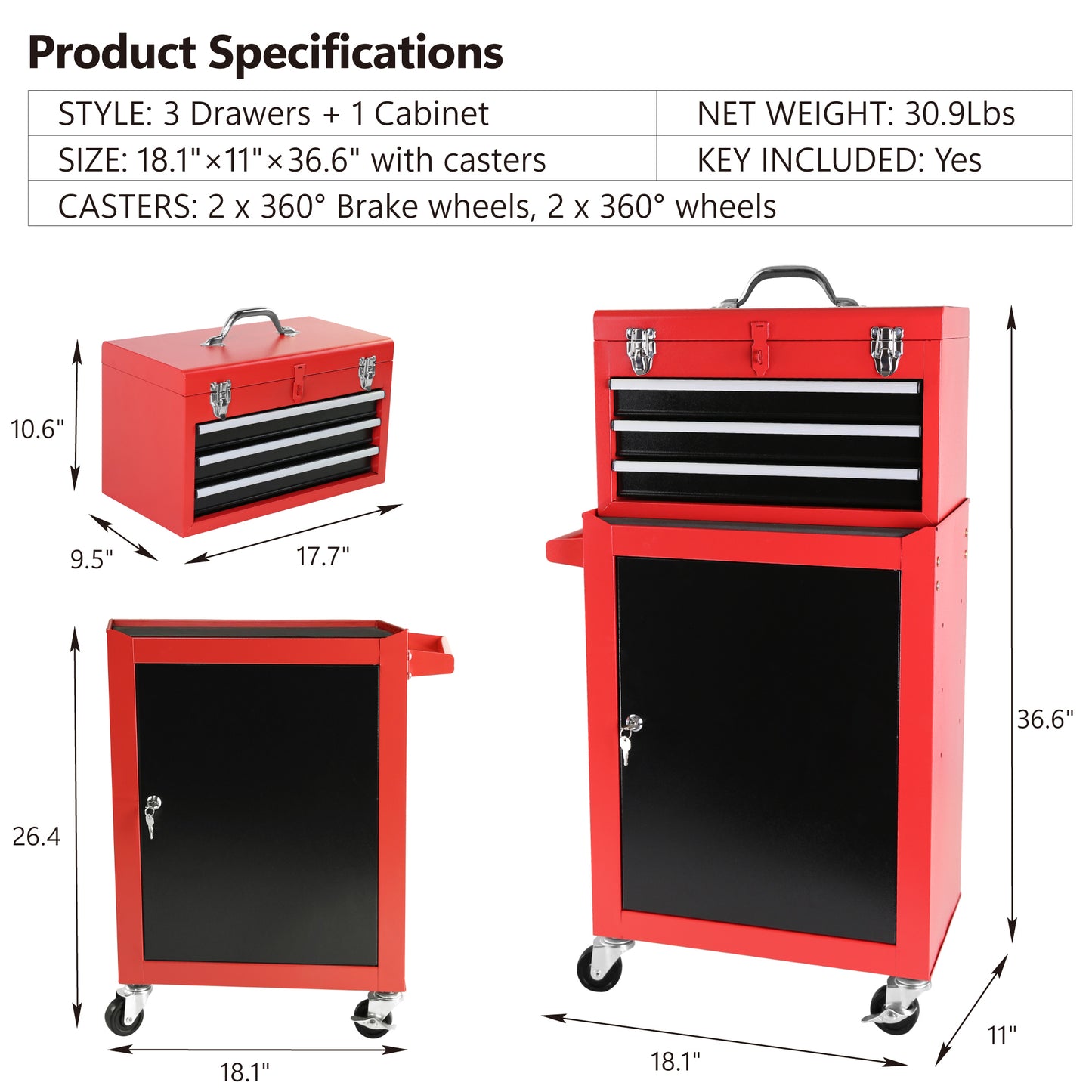 Rolling Tool Chest with Portable Top Box