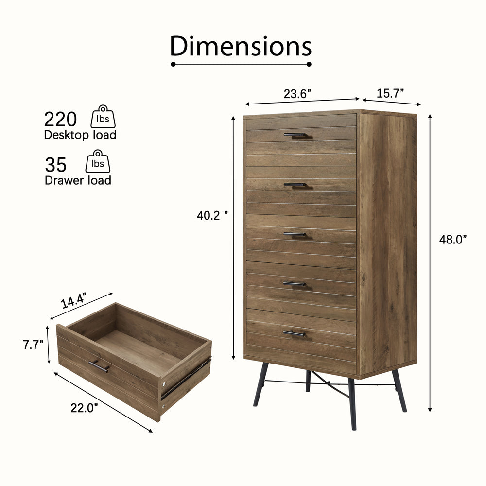 Rustic Walnut 5-Drawer Dresser