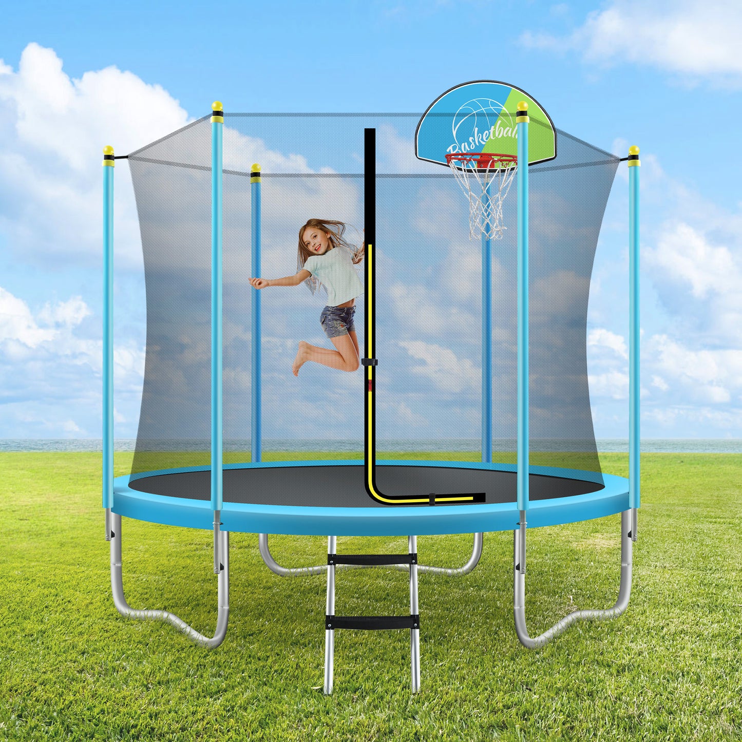 Jump & Play Trampoline with Safety Net, Hoop & Ladder