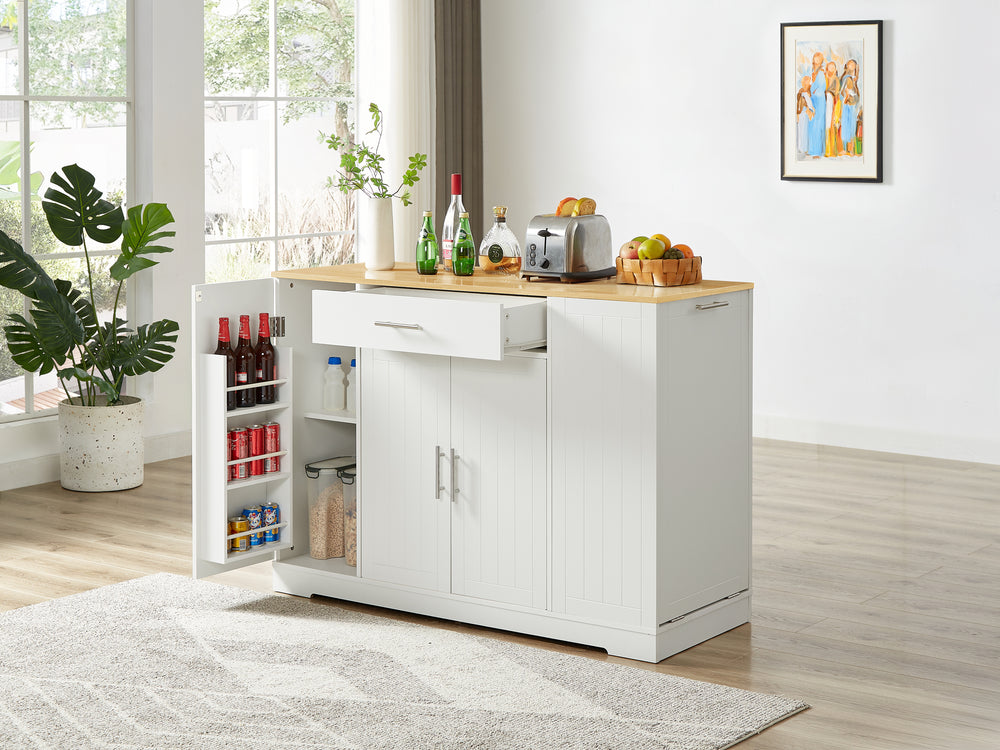 Spacious Kitchen Island with Trash Bin & Storage