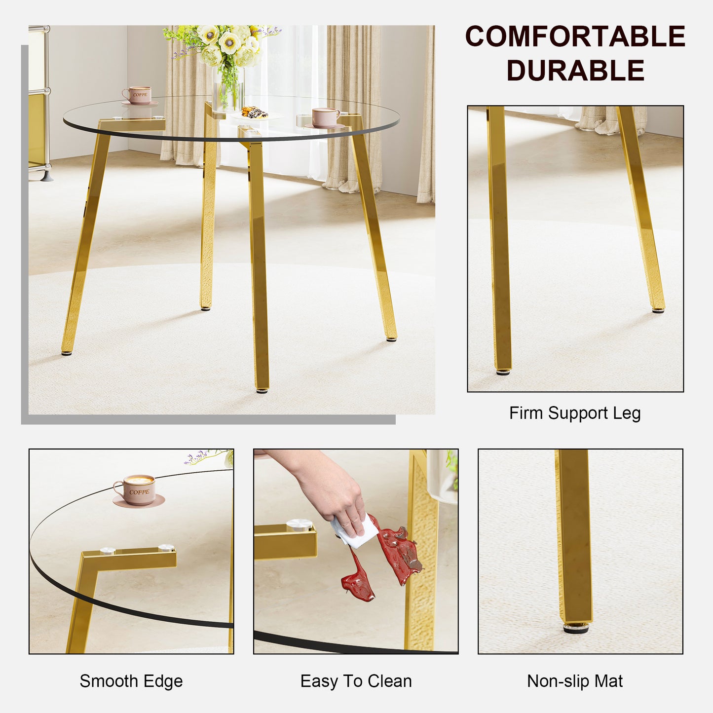 Chic Glass Round Table with Golden Legs