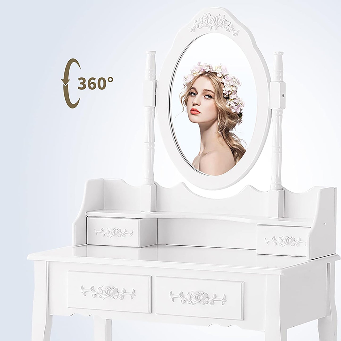 Chic Vanity Set with Cushioned Stool and Oval Mirror