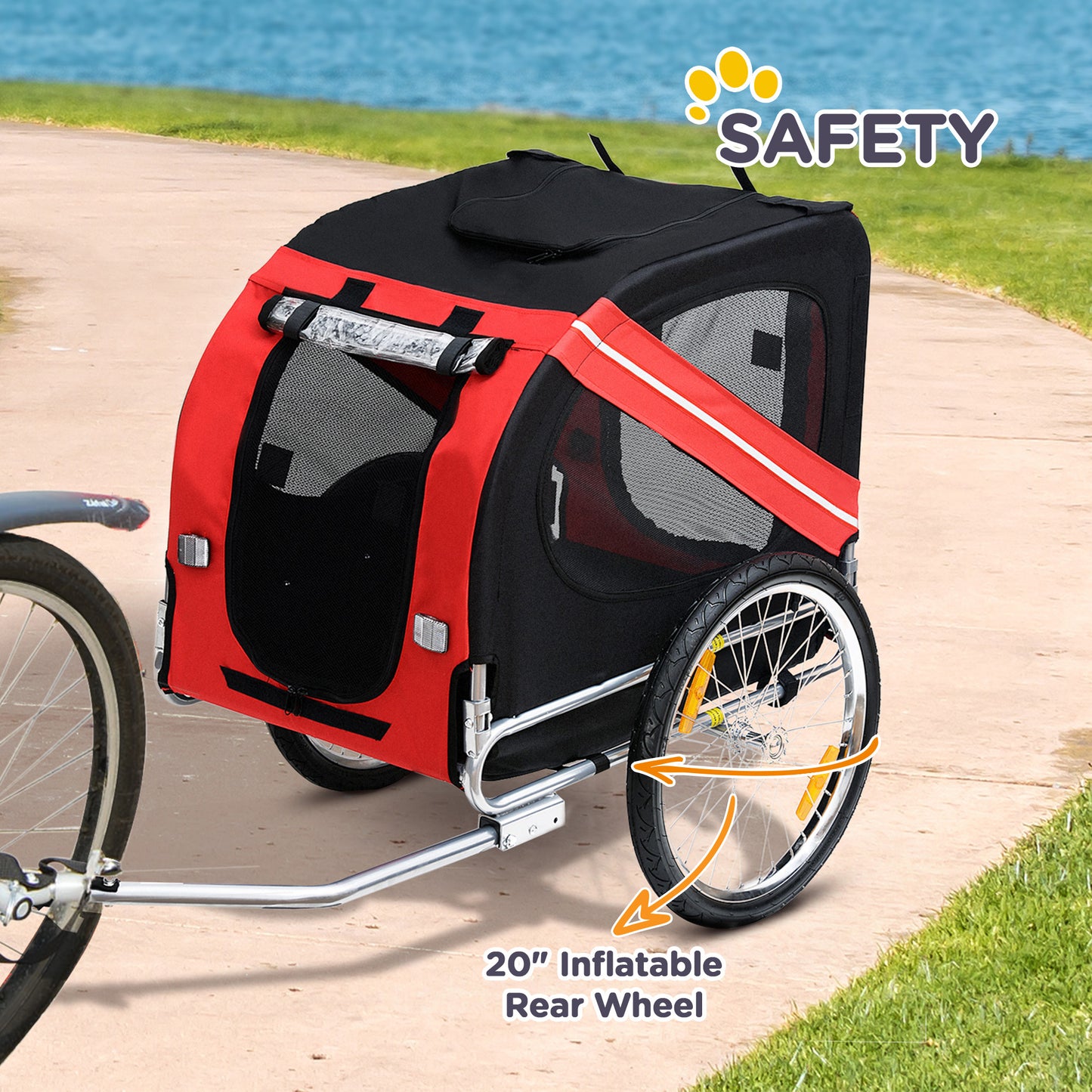 PawPals Bike Trailer-Red & Black Adventure Wagon for Dogs