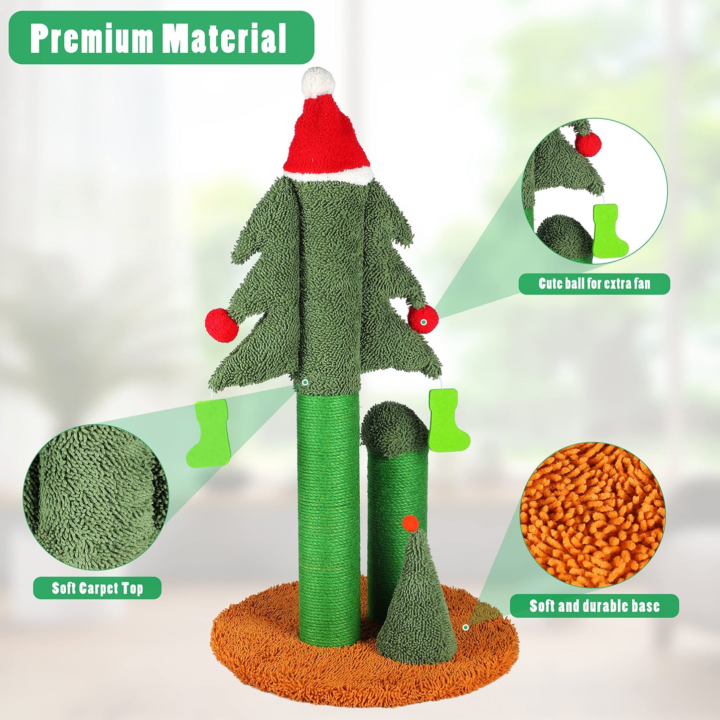 Festive Cat Tree Scratcher with Teaser Balls