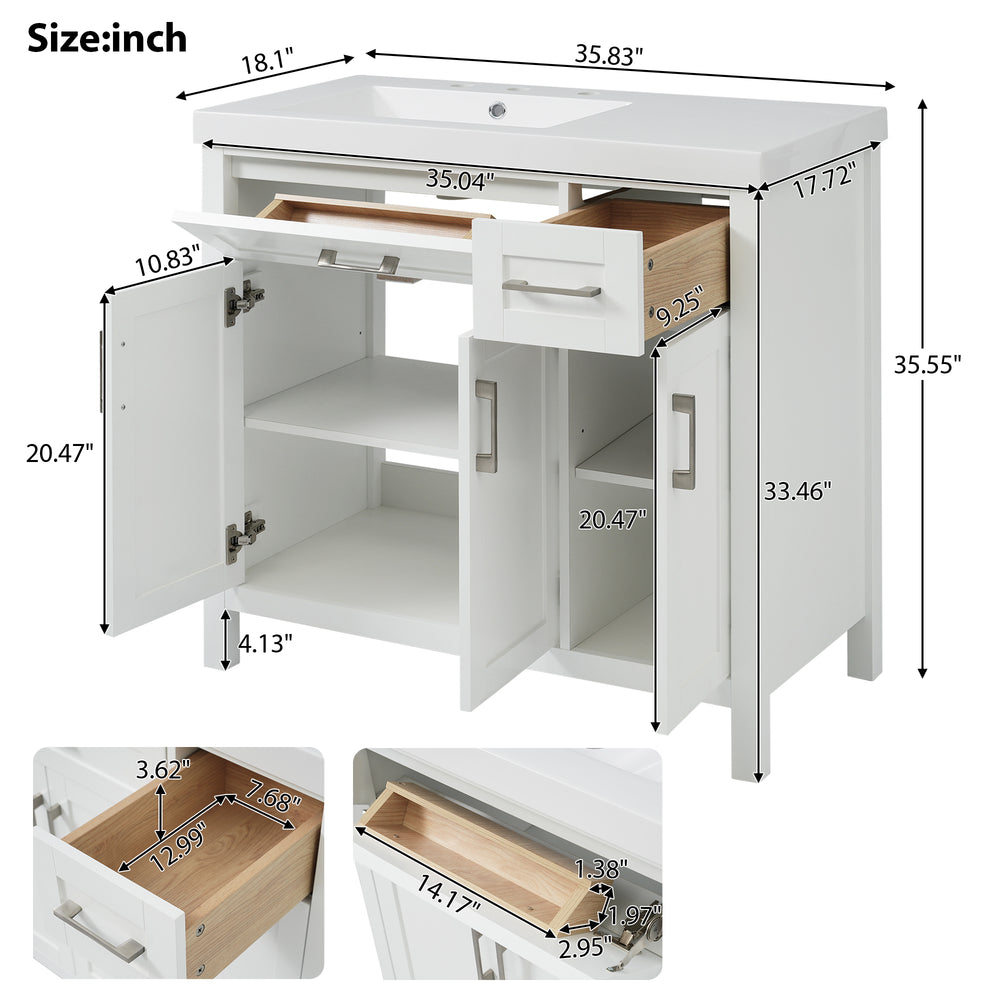 Elegant White Bathroom Vanity with Integrated Sink and Ample Storage