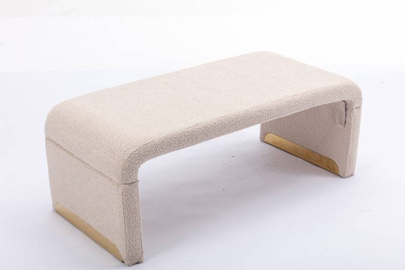 Chic Beige Boucle Ottoman with Gold Legs