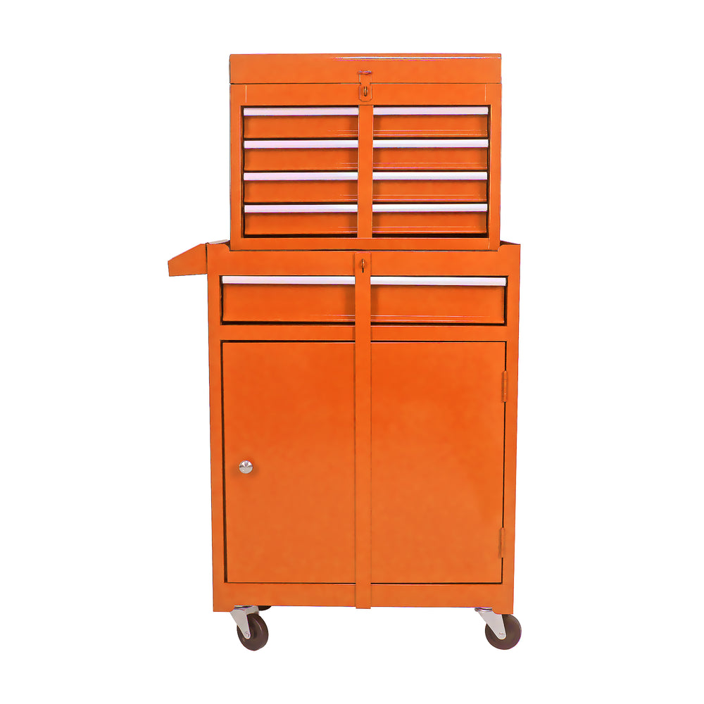 Orange Tool Chest with Detachable Drawers and Adjustable Shelf