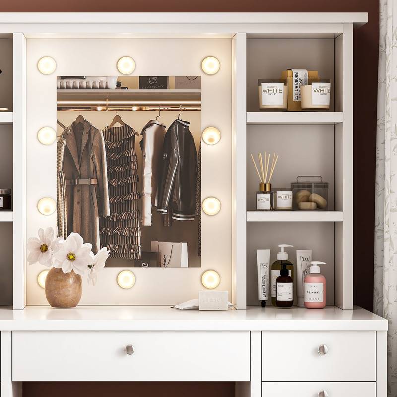 GlamGlow Vanity Desk with LED Mirror & Storage
