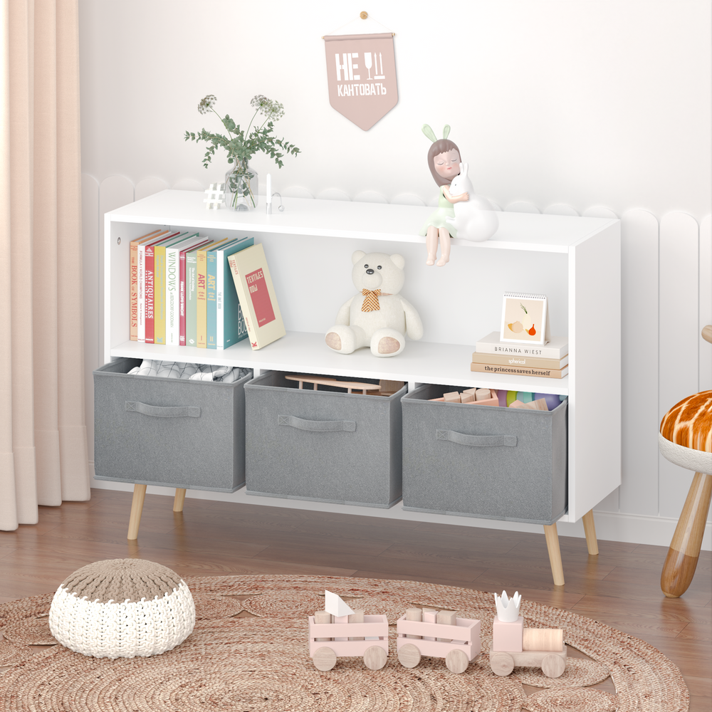 Cozy Kids Bookcase with Fun Fabric Bins