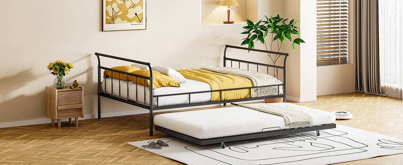 Curvy Black Daybed with Twin Trundle