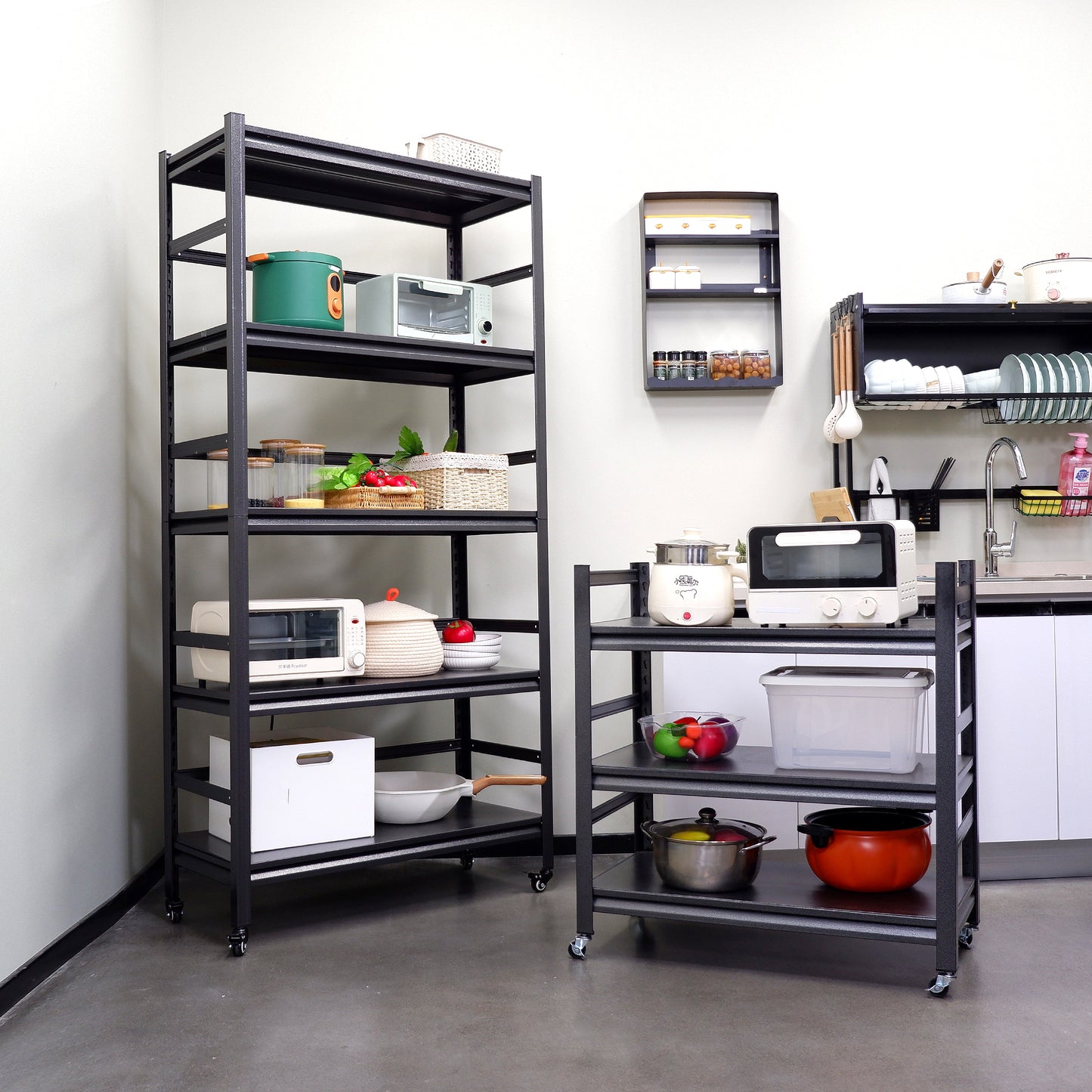 Sturdy Rolling 5-Tier Metal Shelving Unit - Perfect for Kitchen & Garage