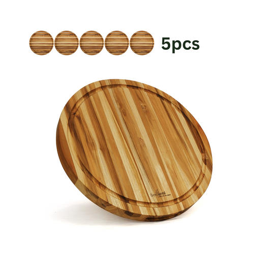 Premium Round Teak Cutting Boards - Set of Five