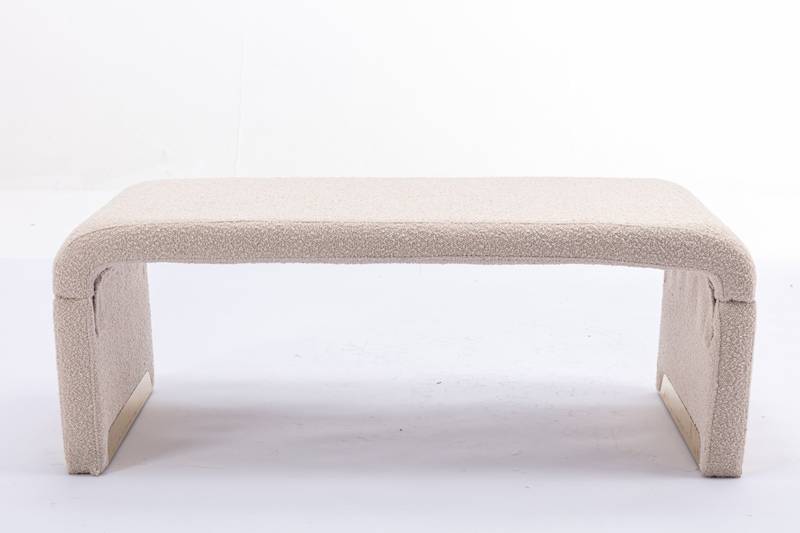 Chic Beige Boucle Ottoman with Gold Legs
