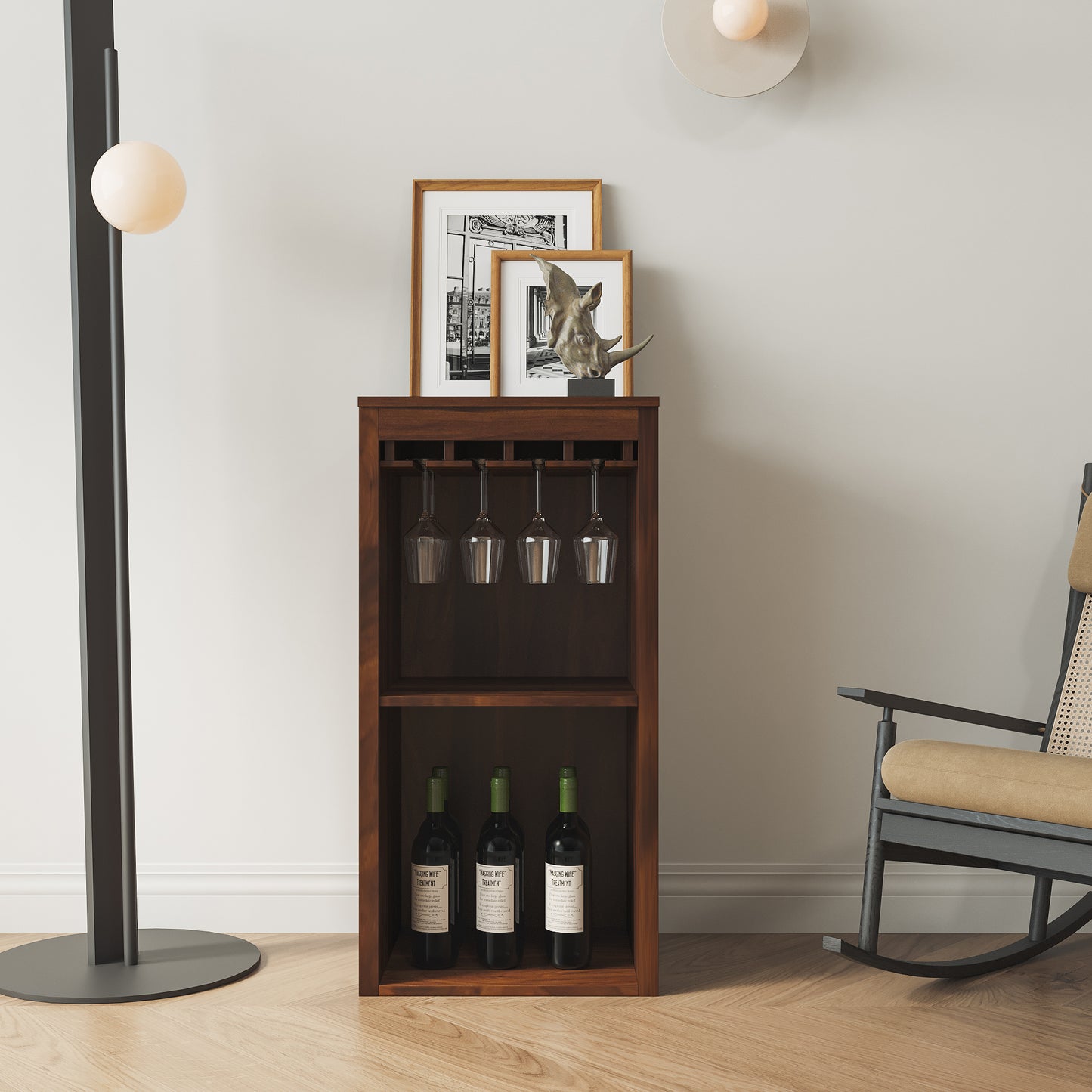 Walnut Wine Bar with Hutch & Stylish Storage