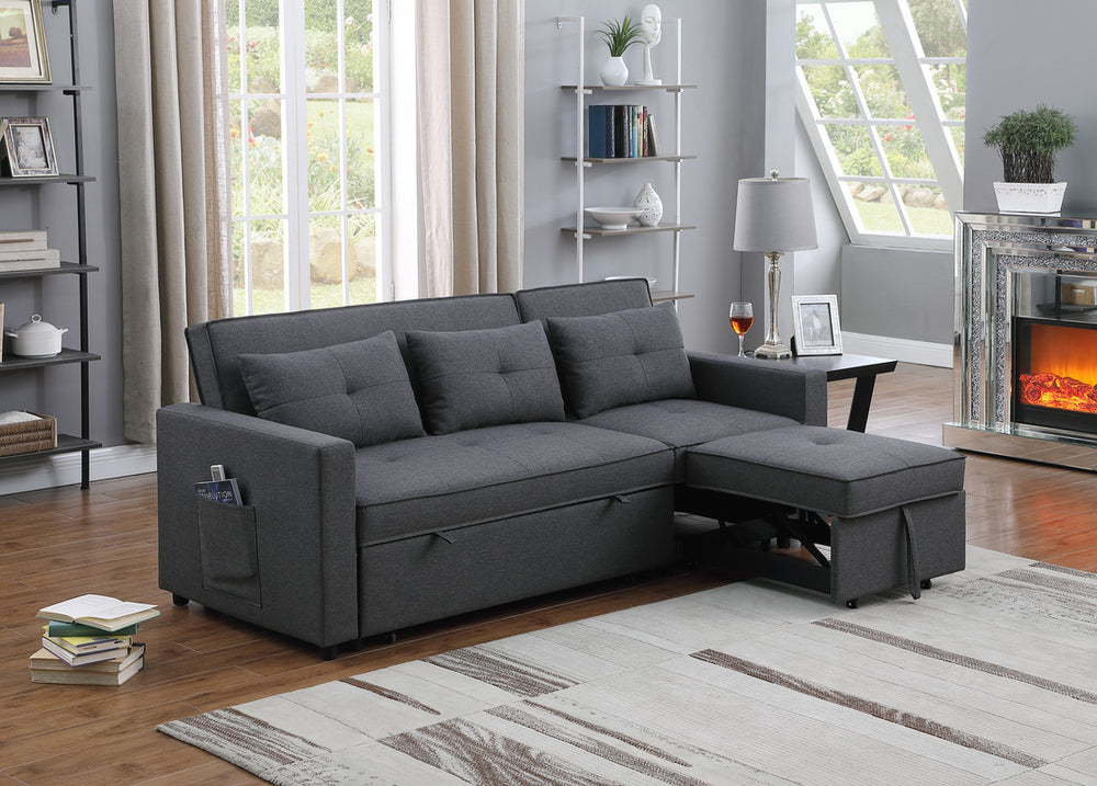 Cozy Gray Sleeper Sofa with Handy Pocket