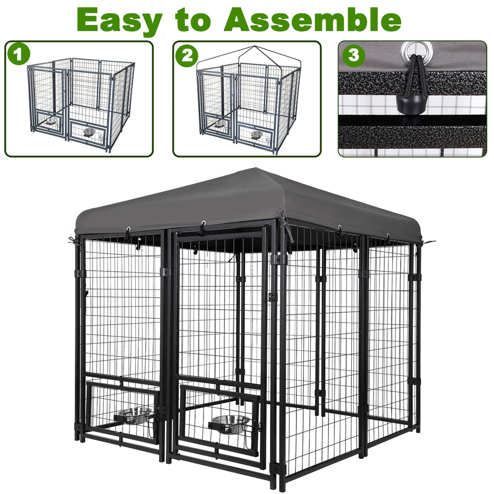 Ultimate Outdoor Dog Retreat: Sturdy, Waterproof Kennel with Lockable Roof & Feeding Bowls