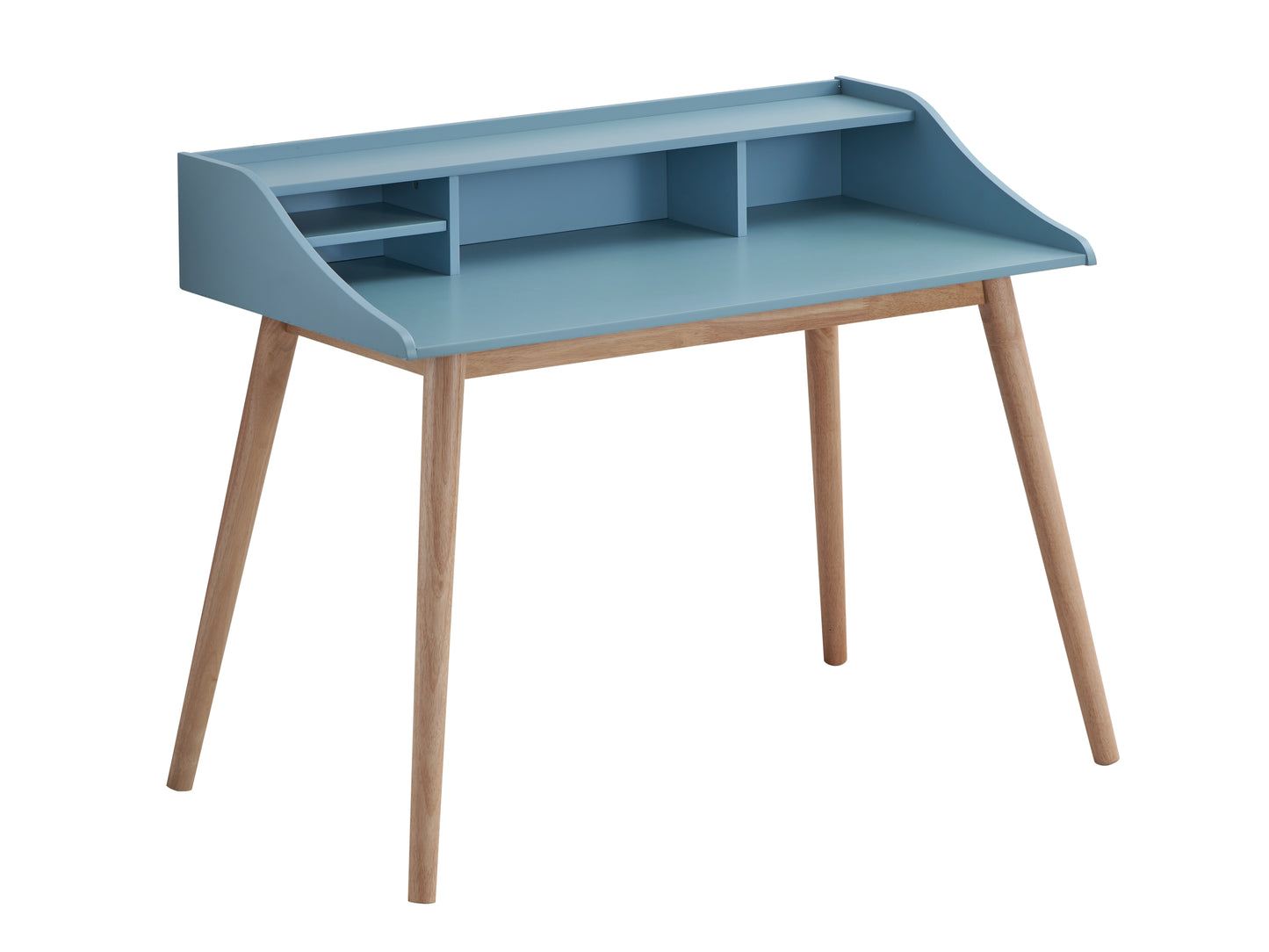 Blue Mid-Century Wood Writing Desk with Hutch