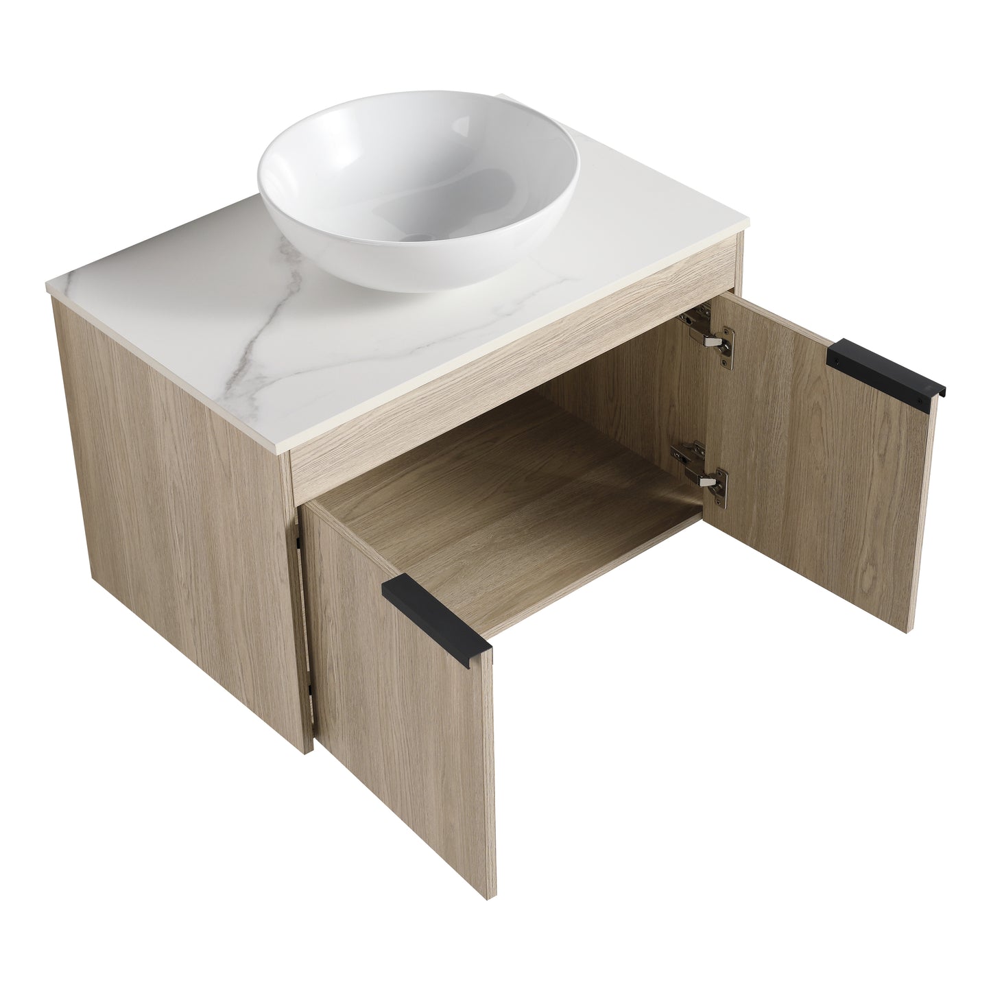 Sleek Oak Wall-Mounted Float Vanity with Ceramic Basin