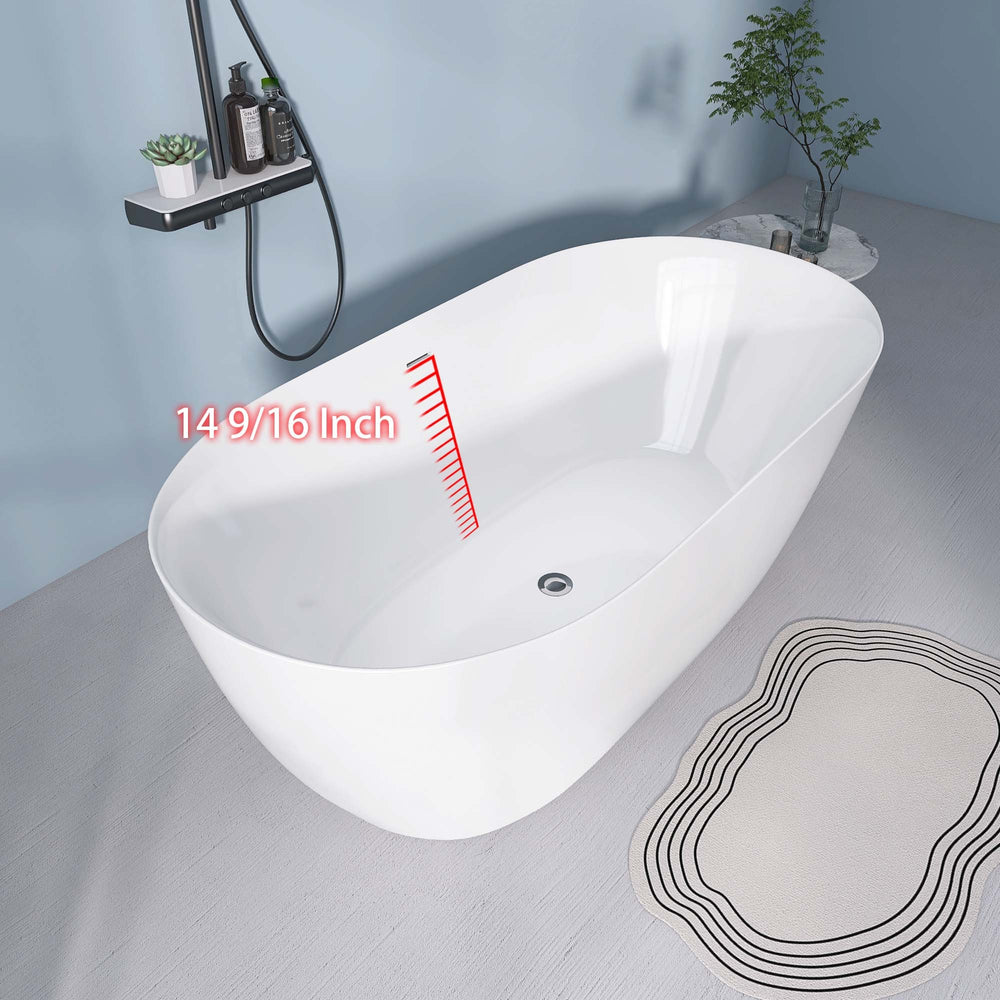 Sleek Modern Oval Soaking Tub with Adjustable Drain