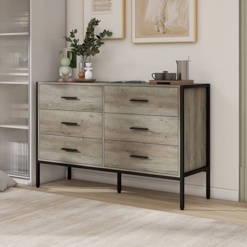 Rustic Grey Six-Drawer Dresser