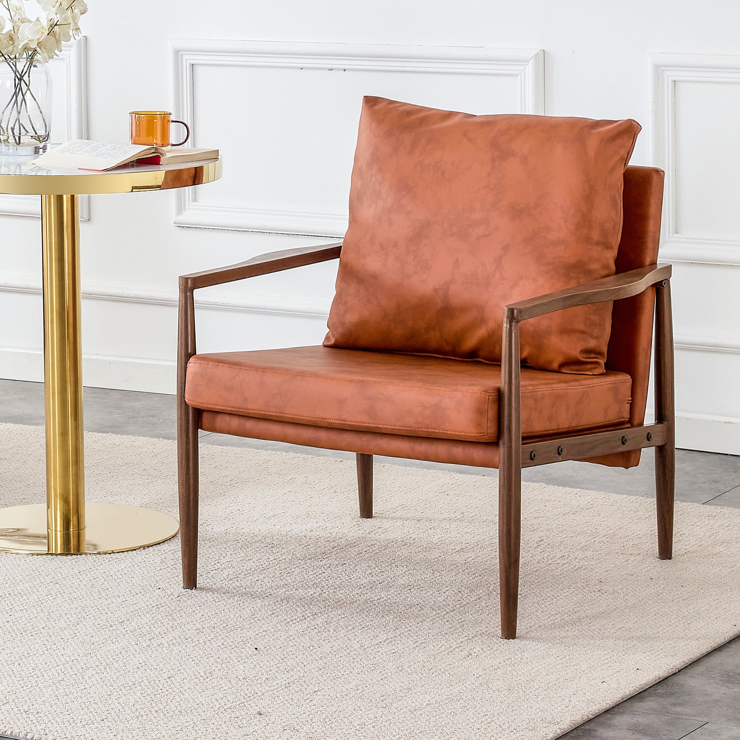 Chic Walnut Armchair with Plush Comfort