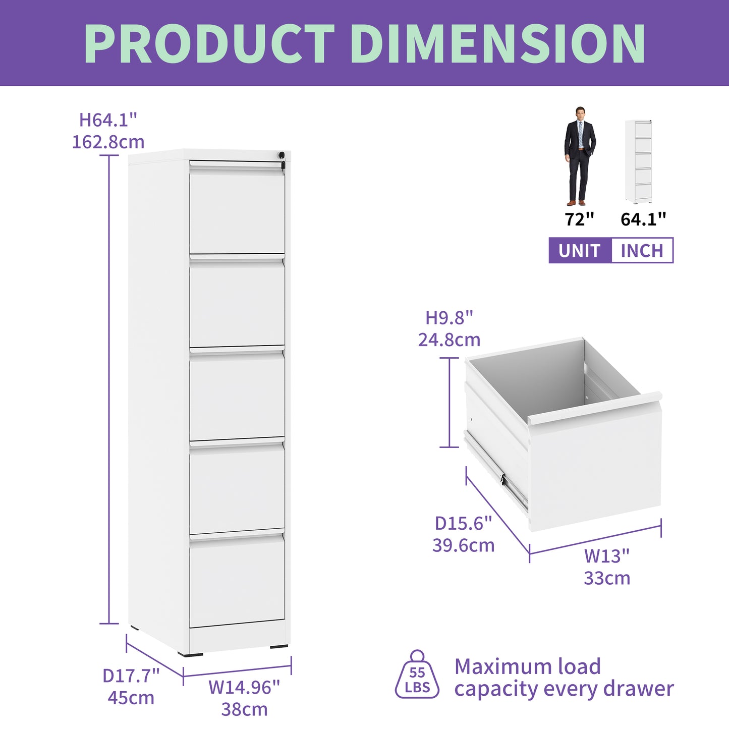 Secure Steel File Cabinet with 5 Drawers