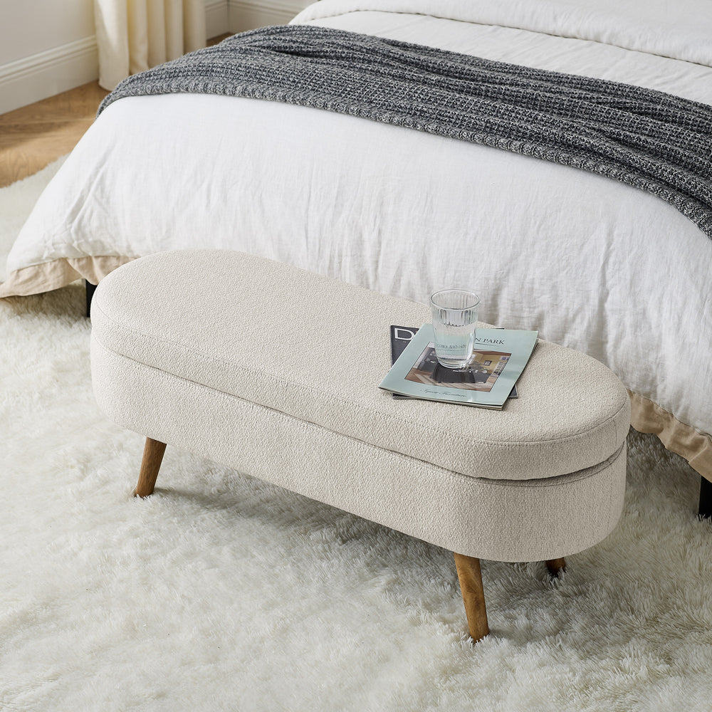 Cozy Beige Oval Storage Ottoman