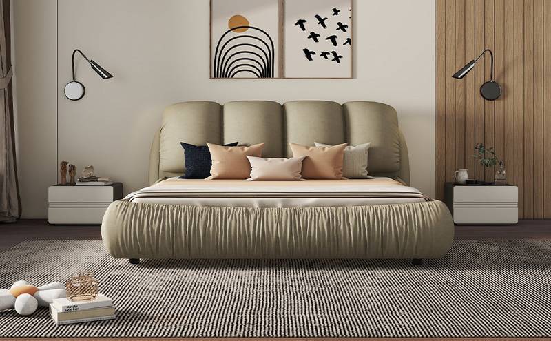 Cozy Velvet Queen Bed with Plush Headboard