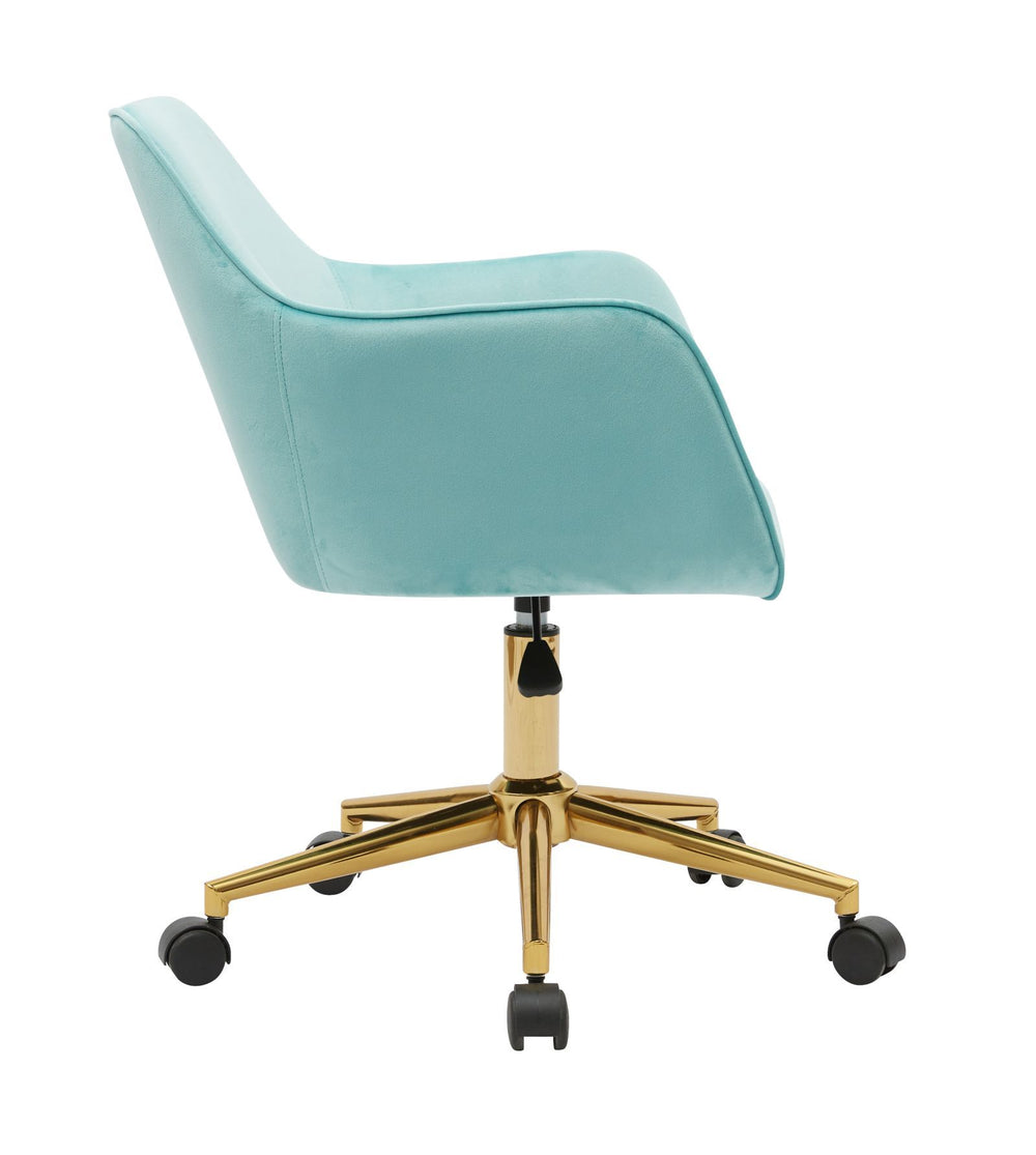 Chic Aqua Velvet Adjustable Office Chair with Gold Legs