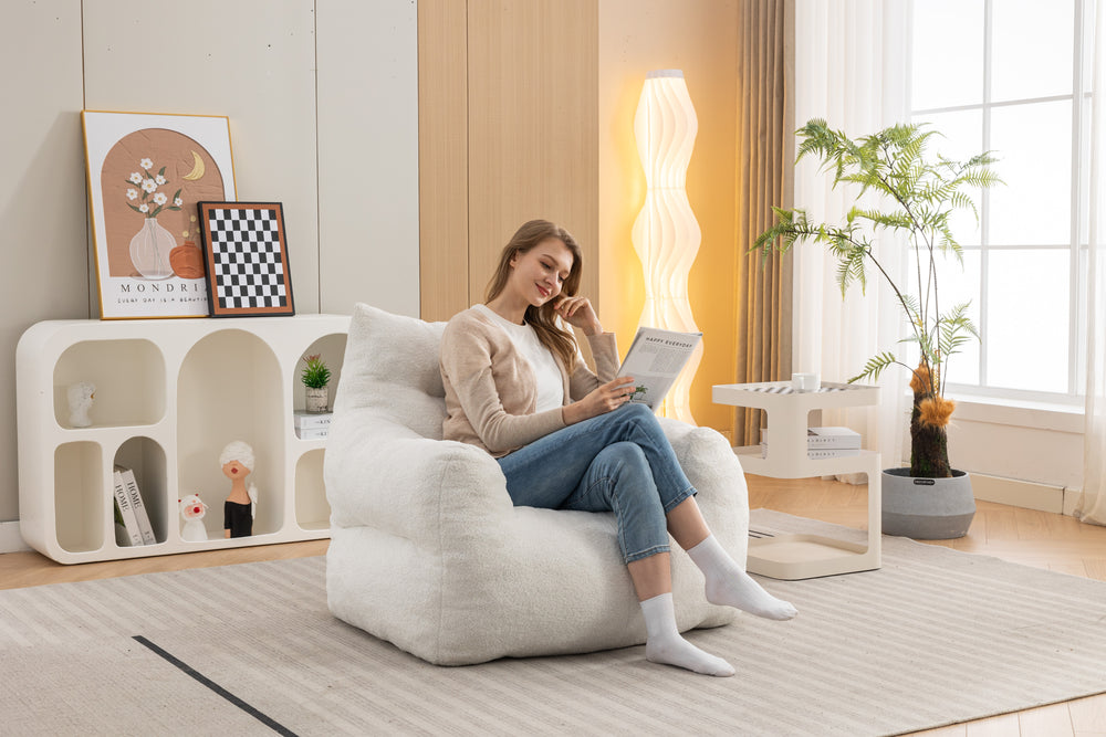 Cozy Ivory Teddy Bean Bag Chair