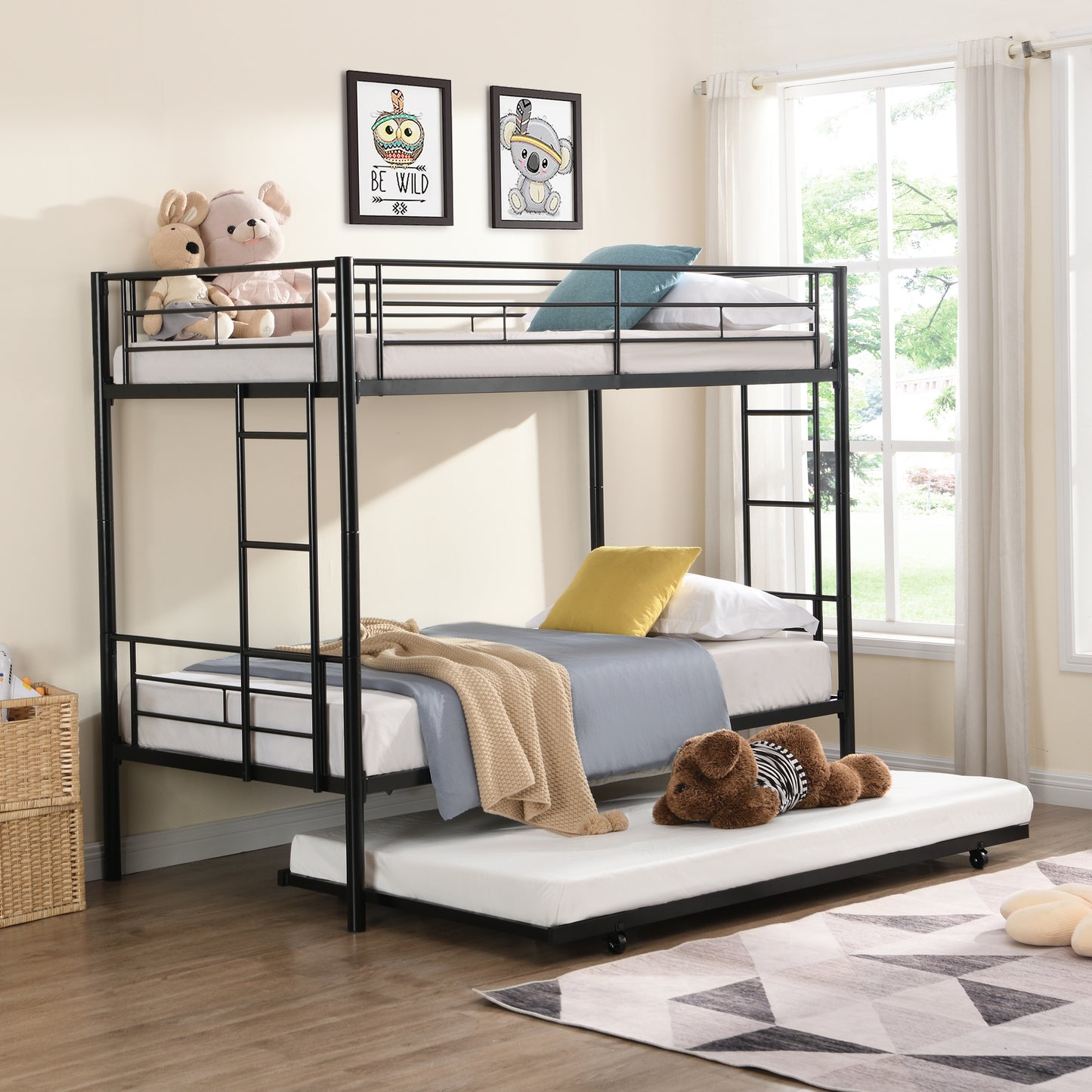 Black Metal Bunk Bed with Trundle Delight