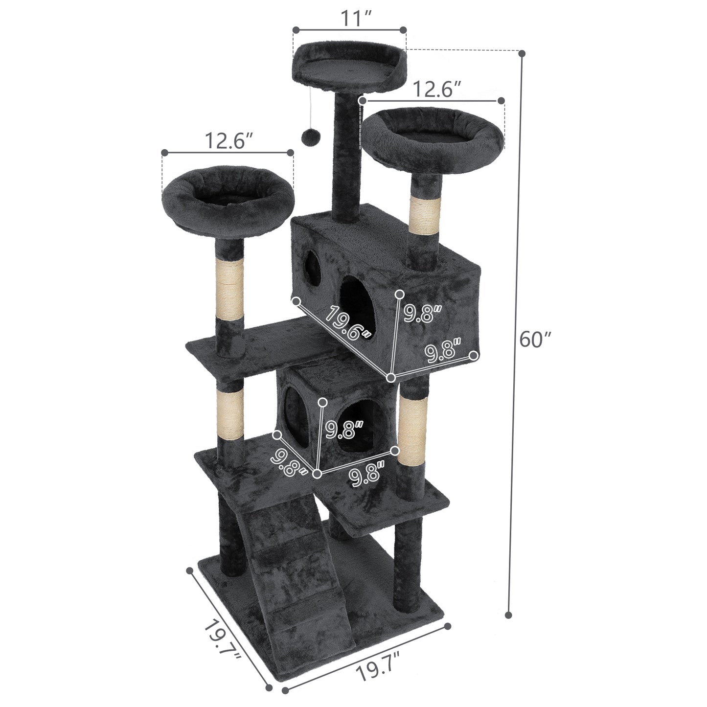 Cozy Cat Haven: Plush Tree with Scratching Ball & Ladders