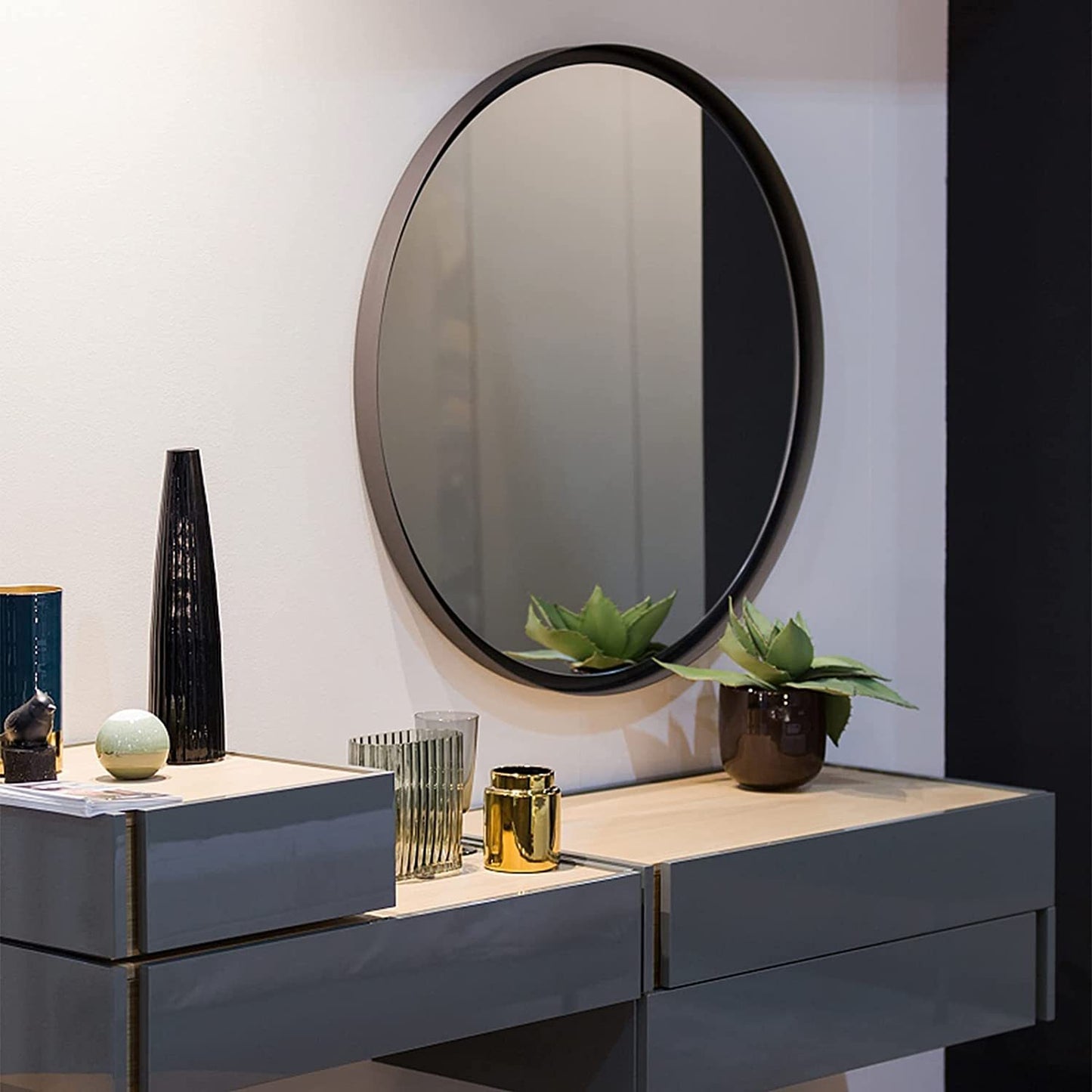 Chic Round Black Bathroom Mirror