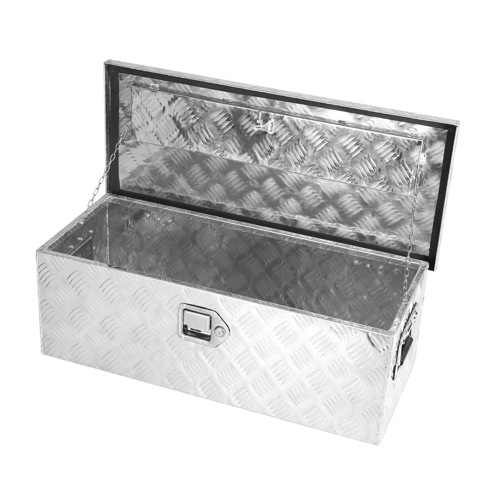 Sturdy Silver Aluminum Underbody Toolbox with Lock and Keys