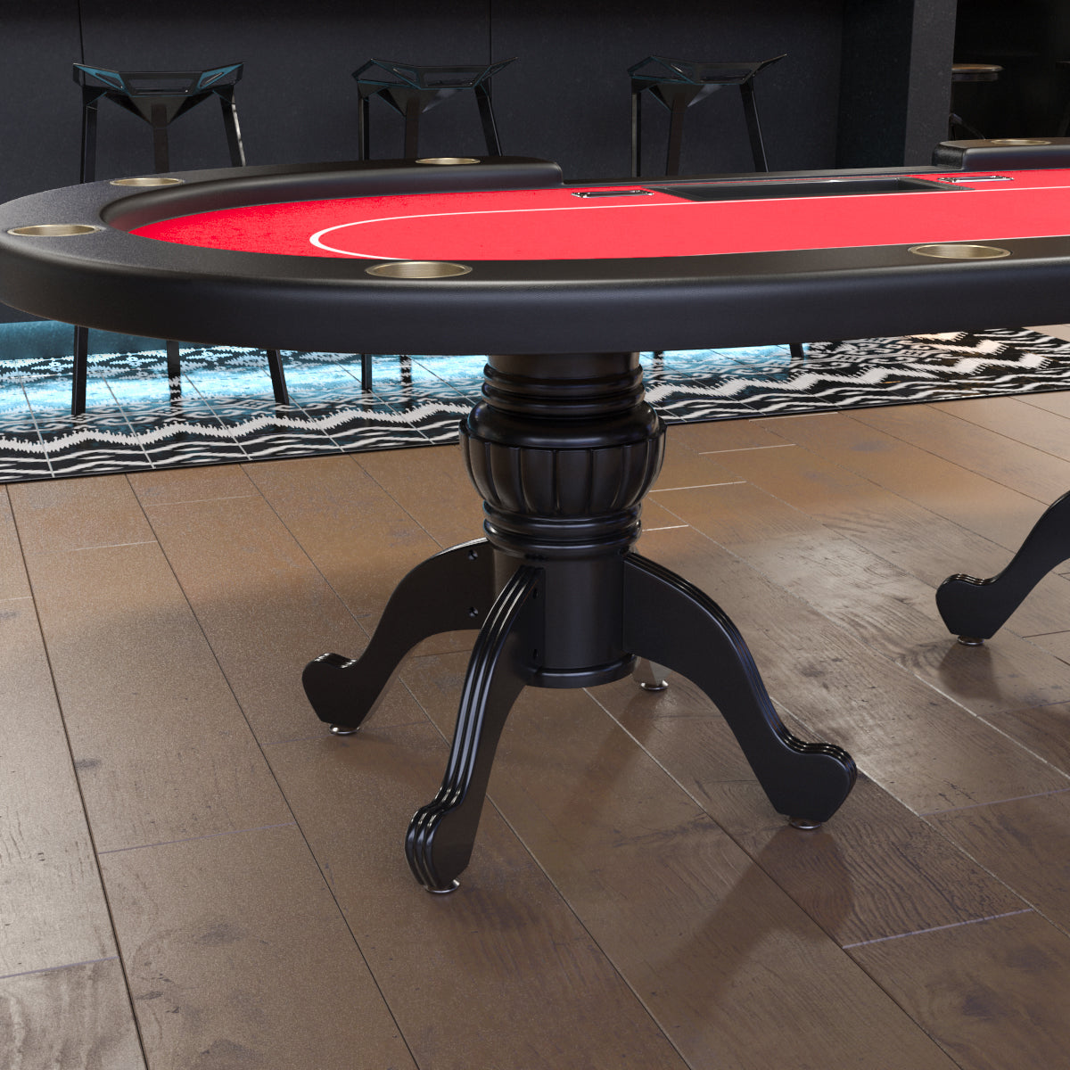 Sleek Red Aura Oval Poker Table with Stylish Curved Legs