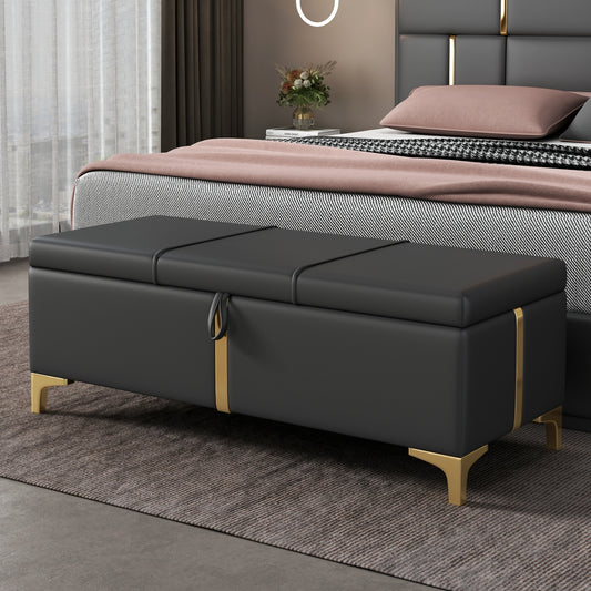 Chic Black Storage Ottoman with Metal Legs