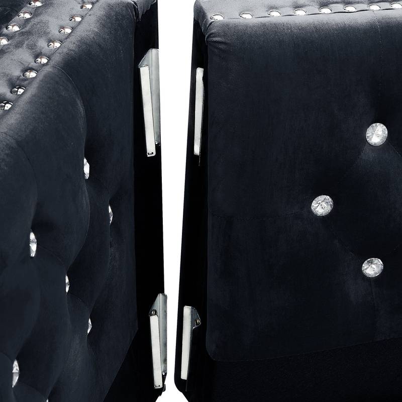 Luxurious Black Velvet Jewel Button Sofa with Pillows