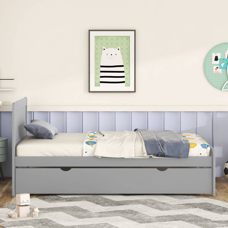 Chic Grey Twin Bed with Trundle