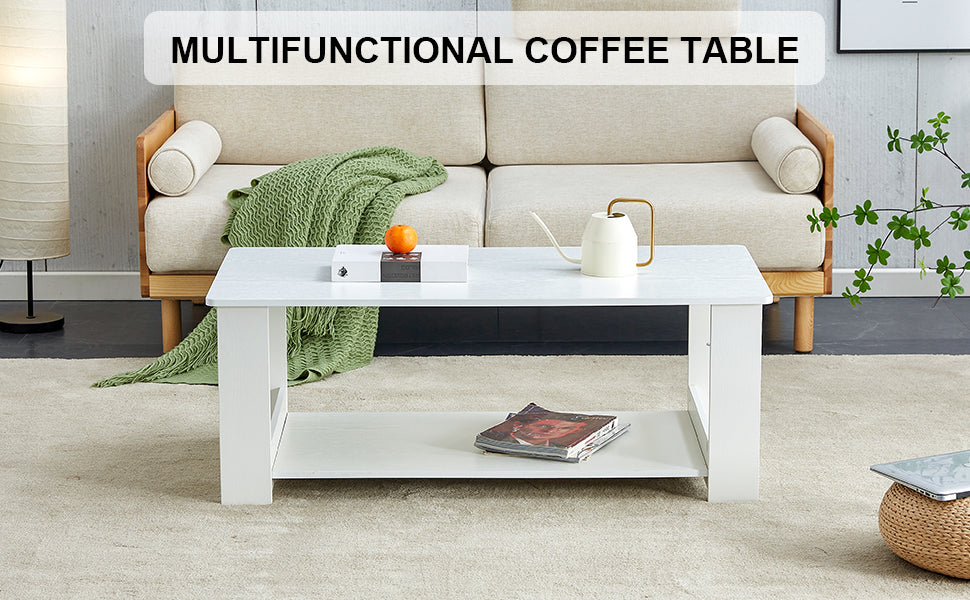 Chic Double-Layered White Coffee Table