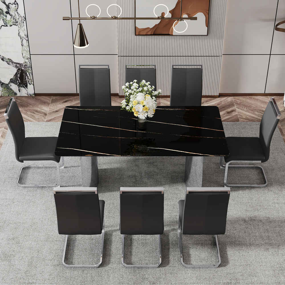 Sleek Black Marble Dining Table