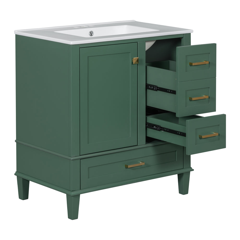 Chic Green Bathroom Vanity with Sink and Soft-Close Drawers