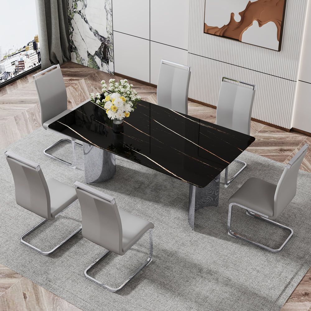 Sleek Black Marble Dining Table